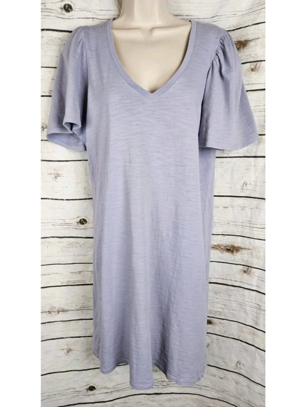Nation LTD Lavender Slub Knit T Shirt Dress M Flutter Puff Sleeve 100% Cotton